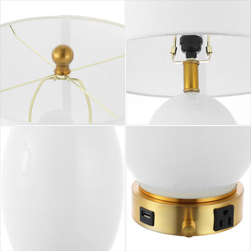 Reese Contemporary Style Iron/Glass LED Table Lamp with USB Charging Port - JONATHAN Y